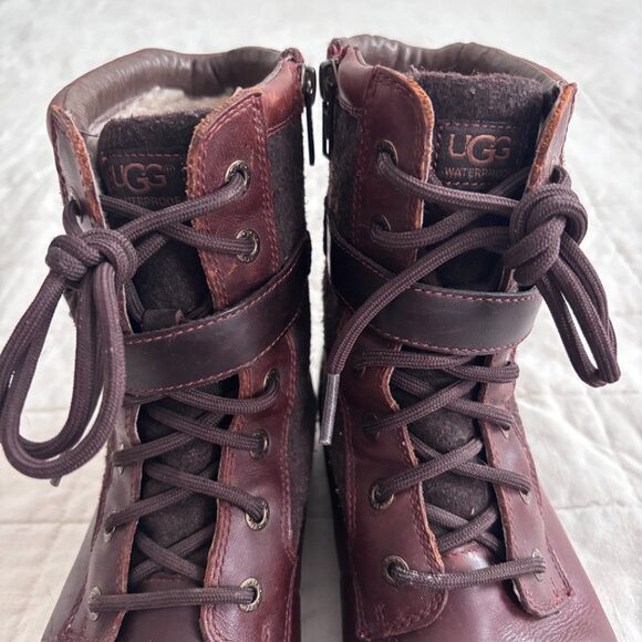 UGG Kesey Womens 9 Brown Leather Shearling Boots Lace Up Zip - Picture 9 of 15